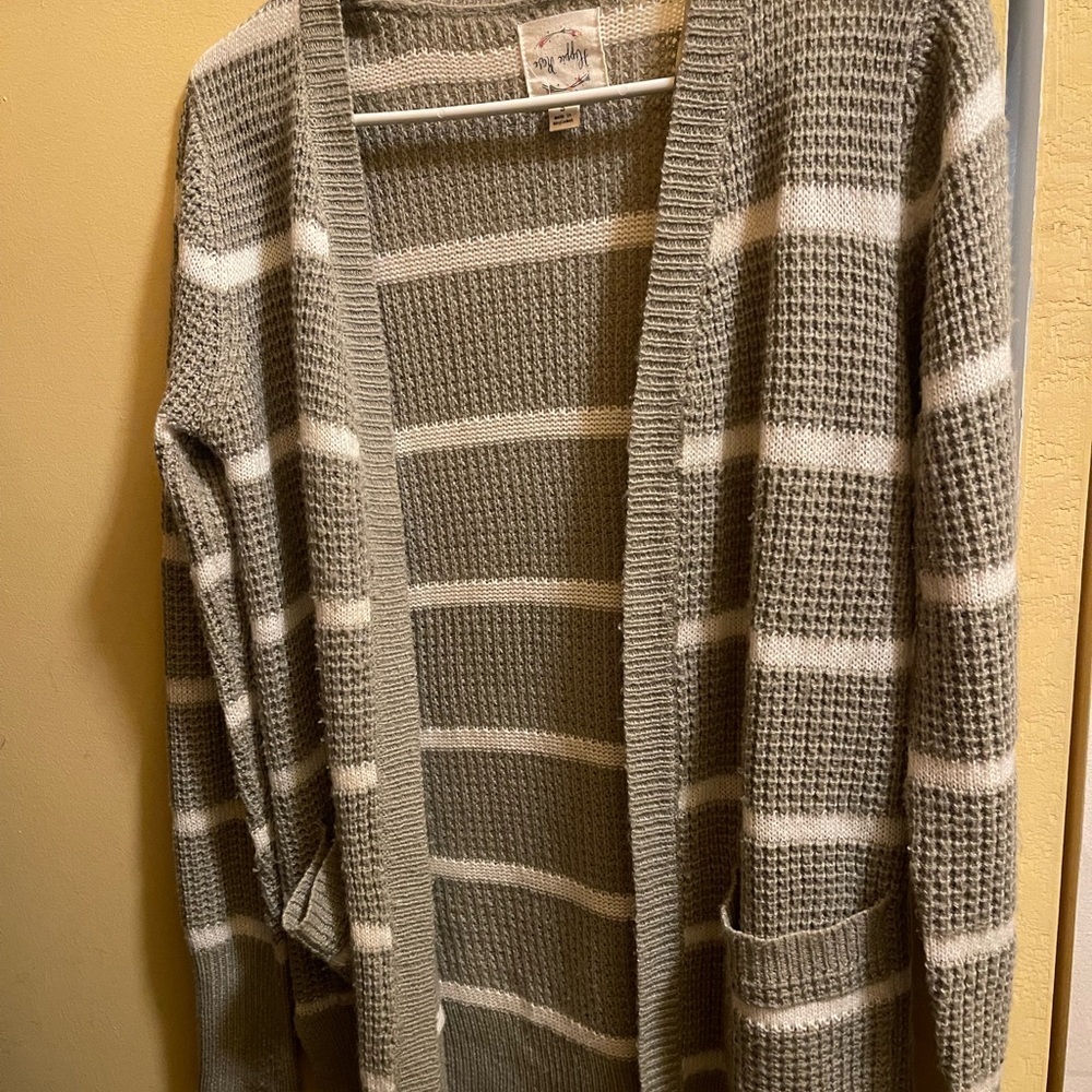 Hippie Rose Sage and White Striped Cardigan